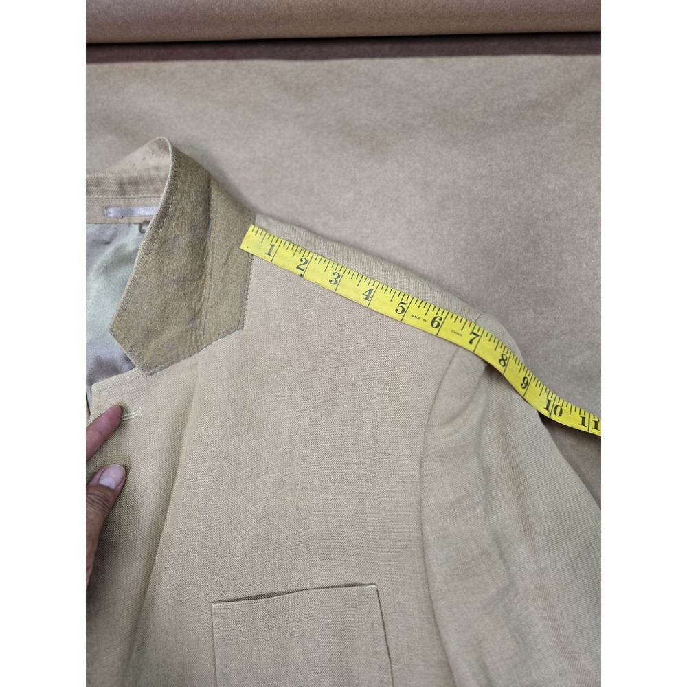 Marconi Men's 100% Linen Khaki Blazer Size L, Small Stain On Right Side Pocket. - Picture 11 of 16